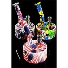 Portable 5inches Water Pipes Removable recycler bong silicone dab rig for smoke unbreakable Colour printing bongs