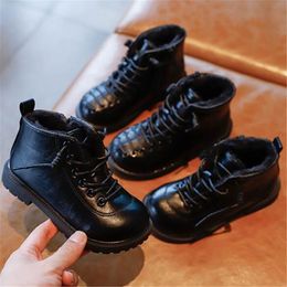 Children Leather Boots 2020 Win New Boys Plus Velvet Martin Boots Fashion Trend Girls Cotton Boots Non-slip Wear Thick Bottom Children Boot