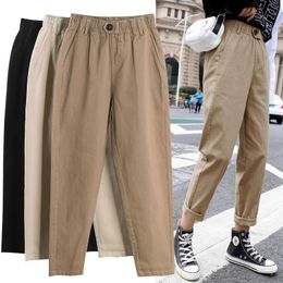 Womens Straight Casual Pants Fashion Overalls Korean High Waist Harem Pants Loose Elastic Waist Plus Size Pants Women Trousers T200727
