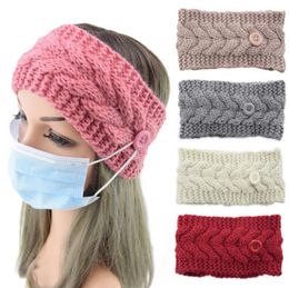 Knitted Headband Woollen Twist Head Band Button Elastic Hairbands Winter Warmer Ear Head Wrap Bandage Girls Hair Accessories 33 Colours DW6190