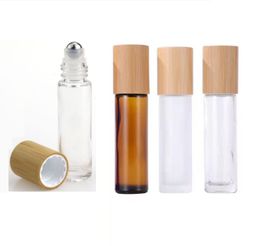 10ml Glass Essential Oil Bottles Clear Amber Roll On Oils Bottle Bamboo Lid Stainless Steel Roller Ball