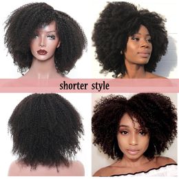 Freier Teil Afro verworrene lockige Perücke brasilianische volle Spitzenfrontperücken 180 Dichte leimlose kurze synthetische Perücke vorgezupfter Haaransatz für schwarze Frauen