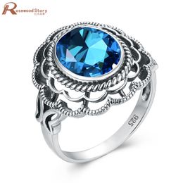 Genuine Blue Topaz Ring Solitaire 925 Sterling Silver Rings for Women Engagement Ring Silver 925 Gemstones Jewellery Anillos Hot