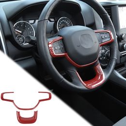 Steering Wheel Cover Trim Frame Decoration,ABS Red Carbon Fibre 2pc For Dodge RAM 2018 2019 2020 Interior Accessories