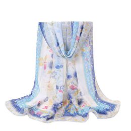 25# Lady Womens Long Cute Print Scarf Wraps Shawl Soft Scarves Fashion Women Cut Flowers Hollow Lace Gradient Silk Scarf Spring Y1229