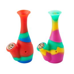 Mini Silicone bong Coloured Portable folding recycler Smoking Glass Water Bongs 155 mm waters Hookahs
