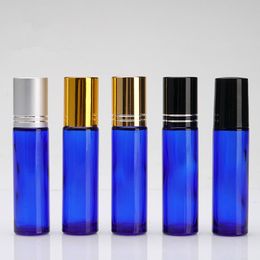 DHgate 5ml 10ml Thick Wall Cobalt Blue Glass Essential oil Roller Bottle with Metal Roller Ball Aluminum Lid Empty Deodorant Roll on Bottles Wholesale Freeship