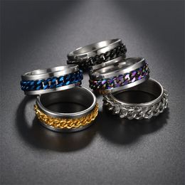 link rings Australia - Stainless Steel Chain Link Ring Fashion Women Rotatable Men Jewelry Spinner Corkscrew Ring Gift 20220228 T2