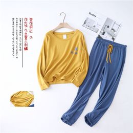 JULY'S SONG Women Cotton Soft Pyjamas Set 2 Pieces Sleepwear Plus Size Simple Long Sleeves Women Autumn Winter Casual Homewear 201217