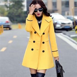 Autumn Winter Fashion Women Yellow Red Orange Wool Coat Double Breasted Coat Elegant Bodycon Wool Long Jackets Manteau Rouge 201218