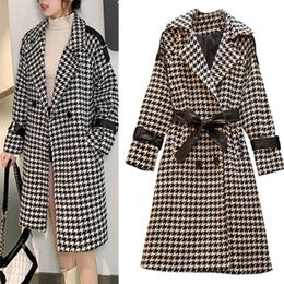Autumn Winter Long Coat Women 2020 Casual Plus Size Plaid Double Breasted Wool Blazers Jacket Female Elegant Overisze Outwear LJ201202
