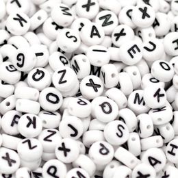 Doreen Box White & Black Randomly Mixed Letter Alphabet Flat Round Acrylic Beads For DIY Jewelry Making 7mm(1/4"), 1000Pcs Y200730