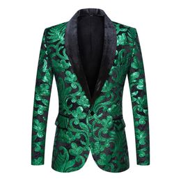 Plus Size Men's Velvet Embroidery Gold Green Blue Purple Sequins Blazer Evening Party Bar Night Club Singer Host Suit Jacket Formal Tuxedo