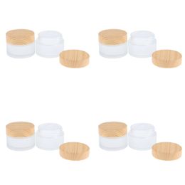 Frosted Glass Face Cream Jar with Imitation Bamboo Wooden Lids 5g/10g/15g/30g/50g/100g Empty Cosmetic Makeup Cream Package
