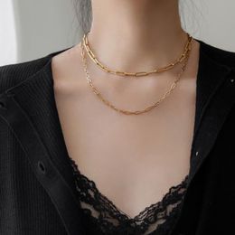 Chains YUN RUO 2022 Individuality Fashion Yellow Gold Long Link Chain Choker Necklace Titanium Steel Jewelry Woman Accessory Never Fade
