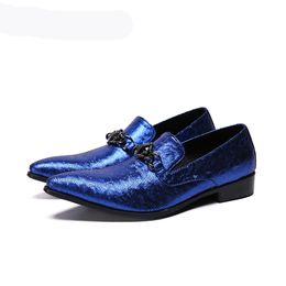 Pointed Toe Leather Dress Shoes Men Luxury Handmade Shoes Men Blue Party & Wedding Men Shoes Zapatos Hombre, US6-US12