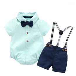 Clothing Sets Baby Boy Clothes Romper + Bow Navy Shorts Suspenders Belt Infant Short Outfit1
