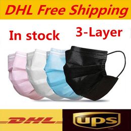 -DHL 2021 Mode Einweg Gesichtsmasken Schwarz Rosa Weiß mit Kiste mit elastischer Ohrschleife 3 lagige Atmungsaktive Staubluft Anti-Umweltverschmutzung Gesichtsmaske