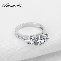 AINOUSHI Retro Three Stone 1 Carat Luxury Women Bijouterie Sona Ring 925 Silver Vintage Bridal Band Engagement Wedding SONA Ring Y200106