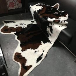 large size 170x220cm cow Printed Cowhide faux skin leather NonSlip Antiskid Mat Animal print Carpet for home 201214