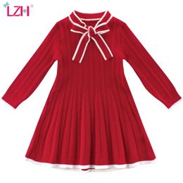 LZH Toddler Girls Sweater Dress 2020 Autumn Winter Kids Casual Knitting Long Sleeve Princess Dress For Girl Red Children Clothes LJ200923