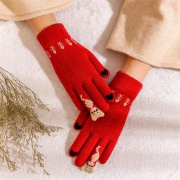 Gloves Female Winter Touch Screen Cold and Warm Thick Knitted Wool Brushed Cute Animal Cat Pattern