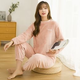 MELIFLE Winter Warm Plush Pink Pyjamas Set for Women 100% Velvet Atoff Home Satin Sleepwear Fashion Flannel Soft Silk Nightwear 201109