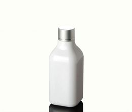 1000pcs/lot 200ML PET square shape white bottle or toilet water botter with silver screw lid Cosmetics Container