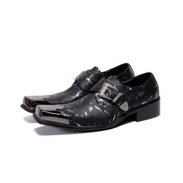 Fashion Square toe Italian Men Dress Shoes Retro Genuine Leather Crocodile Grain Men Shoes Party Wedding Slippers Plus Size