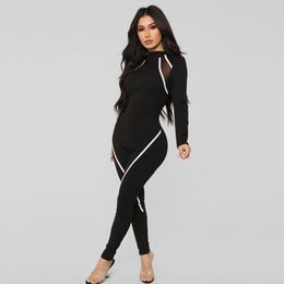 Fitness Casual Sporty Rompers Womens Jumpsuit Long Sleeve Patchwork Autumn Workout Active Wear Jumpsuits Push Up