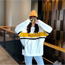 Polo Collar Stitching Sweatshirt Women Harajuku Tops Women Pullover Students Letter Long Sleeve Kpop Sweatshirt sudadera mujer 201204