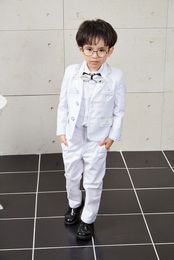 White Boys Wedding Suits New Size 2-10T Boy Suit Formal Party Five Sets Jacket-Vest-Trousers-Shirt-Tie Kids Suits Piano Show Costume