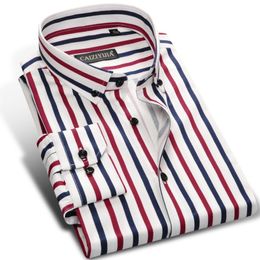 Holiday Casual Multi Color Vertical Stripes Shirts Pocket-less Design Long Sleeve Standard-fit Button-down Men's Fashion Shirt LJ200925