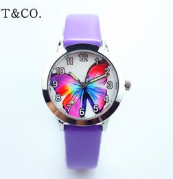 Fashion Colorful Butterfly Women Cartoon Watches Little Girl Birthday Gift Clock Kid Sports Quartz Timer luminous hands Leather Watch
