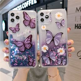 Sparkle glittery flow quicksand butterfly case for iphone 13 14 plus pro max cover clear transparent tpu crystal bling phone case