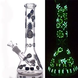 high quality 10.5inch Glass beaker bongs water pipe Glow In The Dark rig bong with 14mm big size oil burner pipe and downstem