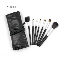 Makeup Brushes 7 pc Brush Make Up Set Goat Hair Wooden Handle 5 Different Color Leather Bag Cosmetics Kit Q240507