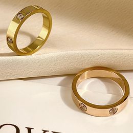 Senior designer uses titanium steel CZ diamond engagement ring, classic luxury jewelry, lover ring, women's and men's wedding gift box, 1 piece