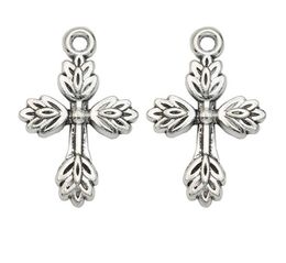 200pcs/lot Tibetan Silver Plated Leaf Cross Charms Pendants for Jewellery Making Bracelet DIY Handmade 26x17mm
