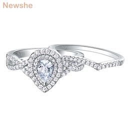 she 2 Pcs 925 Sterling Silver Wedding Rings for Women Engagement Ring Sets 1.7Ct Pear Shape Teardrop AAAAA Zircon BR0829 220122
