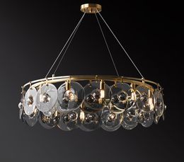 Round luxury Copper Living room Lighting Crystal Villa hall LED Chandelier Dining room Bedroom Lights Black glass Hanging lamp