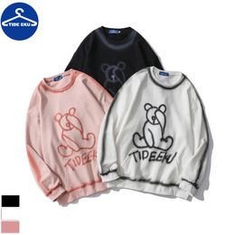 2020 Autumn and Winter Fresh Doodle Blouse Leisure Loose Hand Painted Bear Round Leader Sleeves Couple Sweater Men and Women