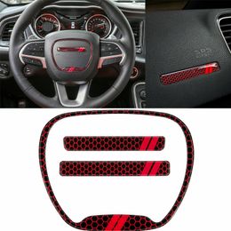 Red Steering Wheel Emblem Trim Cover Kit for Dodge Challenger /Charger 2015 UP Auto Interior Accessories