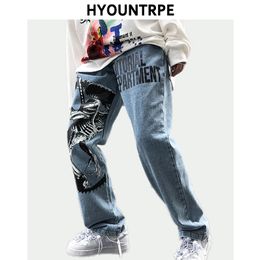 Mens Fashion Printed Denim Jeans Autumn High Street Casual Loose Straight Zipper Jean Jogger Hip Hop Streetwear Pants New Jeans 201111