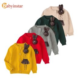 Babyinstar 4 Colors Soft Girls Sweaters Toddler Sweater Cartoon Rabbit Cardigan Clothes Child Sweater Winter Baby Clothing 201109