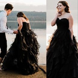 Черные готические платья, вырезовая вырез, вырез, шифоновые поезда, рюшит с рючкой, свадебное свадебное платье, vestido de novia 403