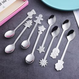 Stainless Steel Christmas Spoon Christmas Gift Snowman Coffee Spoon Dessert Tea Scoop Children Drinking Small Gift Tableware w-00468