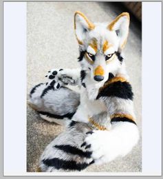 2022 Husky Dog Fox Mascot Long Fur Furry Costume Artificial fur Wolf Halloween Suit