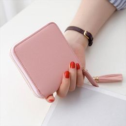 Hot Sale Women Wallet Leather Square Zipper Small Card Holder Handbag Tassel Pendant Money Clutch Bag Women Purses Coin Holders