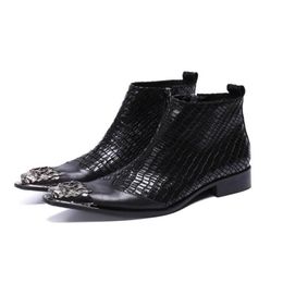 Punk Style Men Metal Locomotive Martin Boots Genuine Leather Party Wedding Elevator Shoe Fashion Men Career Work Boots